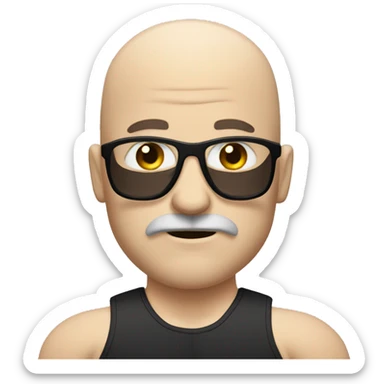 white bodybuilder with baldness and black mustache sticker