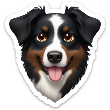 Small black australian shepherd dog with huge maroon heart sticker