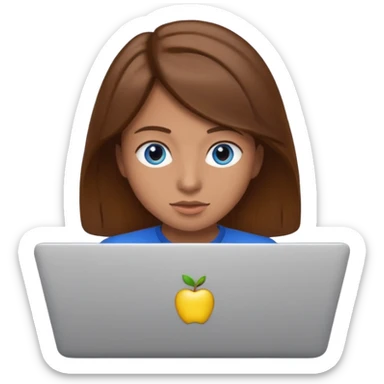 crazy student with laptop, wild hair, wide eyes, apple style emoji sticker