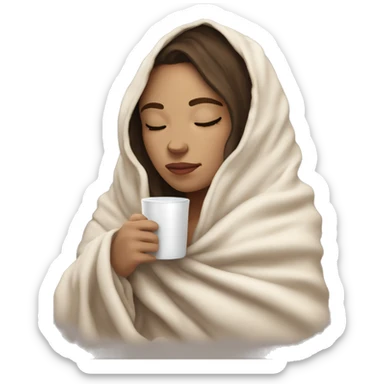 pale brunette girl inside a blanket sipping coffee eyes closed sticker