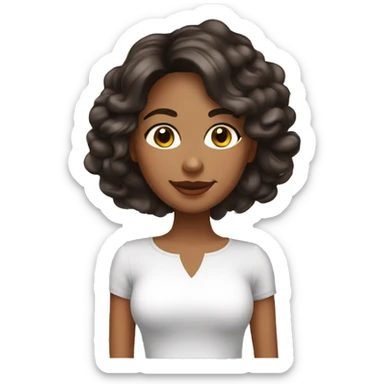 mujer, piel blanca, cabello medio ondulado largo de color cafe, ojos grandes negros y blusa blanca  sticker