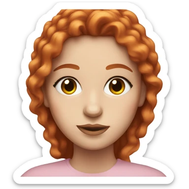 Woman with a white skin that has wavy Long hot red hair and brown eyes with an eyeliner and lashes coding on a pink macbook sticker