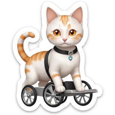 full body small short hair ginger and white cat with orange eyes walking in a wheelchair for cats sticker