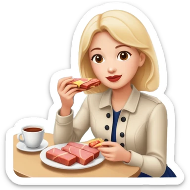  paris women eating SPAM meat at cafe landscape  sticker