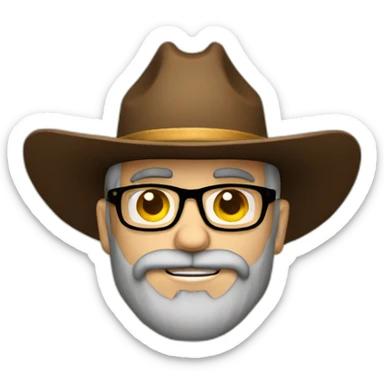 Bearded guy with glasses and cowboy hat sheriff sticker