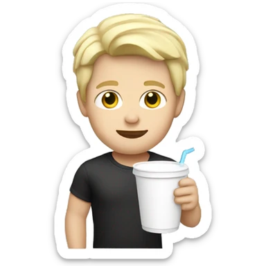 white boy with blond hair holding a styrofoam cup  sticker