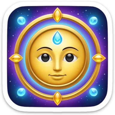 Create a minimal glowing emoji symbol of pure consciousness (Chetna) and formless God. Abstract divine energy, radiant light, infinity aura, cosmic spiritual vibe. No human form. Golden, blue, violet glow. Clean modern emoji style. sticker