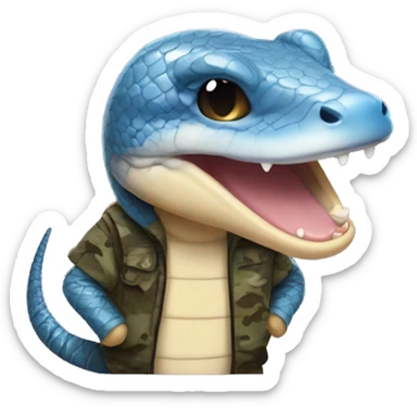 Blue tongue skink wearing camo hoodie and smiling sticker