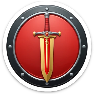 Make an mmo rpg red sword class icon inside of a round emblem sticker