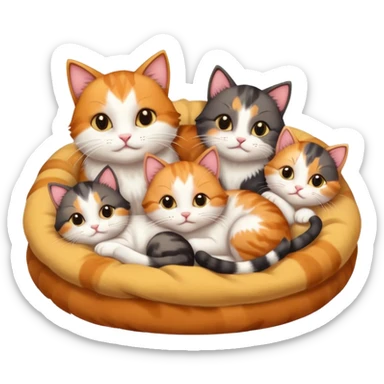 a mom cat with her 5 baby kittens sticker
