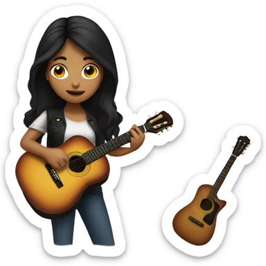 A latin girl, long dark hair, playing a guitar sticker