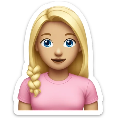 girl with blond hair and blue eyes wearing pink t-shirt sticker