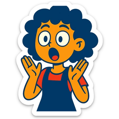 girl character with short curly hair and a surprised expression, vibrant cartoon style sticker