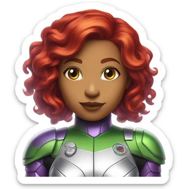 dc comics starfire red hair, green eyes, purple and silver spacesuit with no helmet sticker