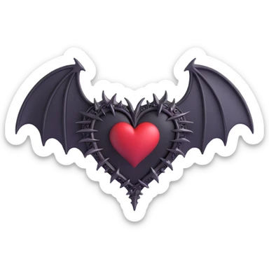 black gothic heart with metallic spikes and small gothic bat wings, ornate, dark, elegant sticker