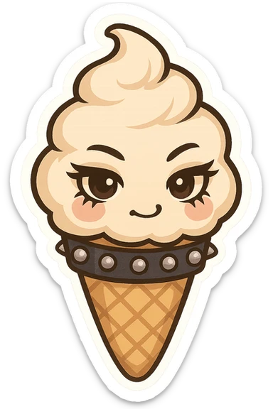 chibi sticker-style ice cream cone with a studded bracelet and dark eyeliner, cute and exaggerated sticker