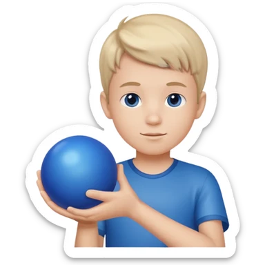 A boy holding a blue ball. sticker