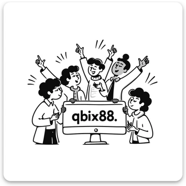 Gaming platform 'qbix88' with large community of players winning together and enjoying benefits sticker
