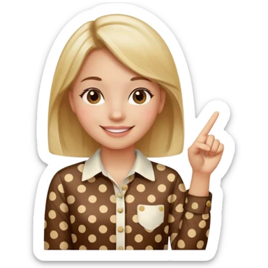 girl wearing a polka dots  shirt style, and poiting witgh her hand sticker