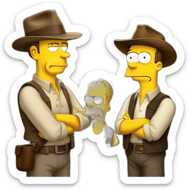 Humphrey bogart talking with Indiana jones and Homer Simpson sticker