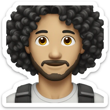 white skin man with long black curly hair  sticker