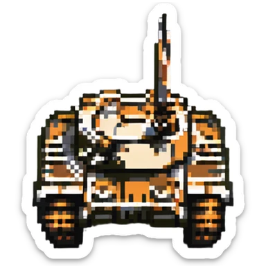 Tiger tank in action, firing, pixel art style sticker