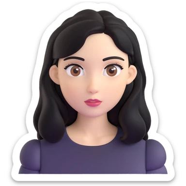white woman with rounded brown eyes, long black hair, black blouse sticker