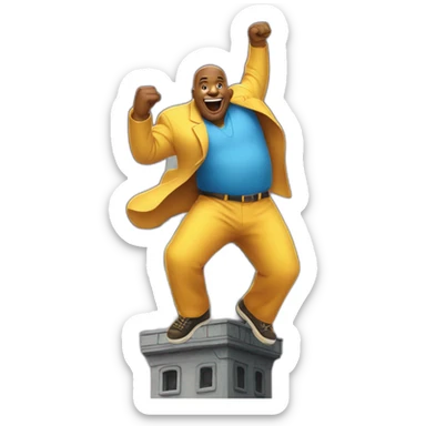 a big man doing the nae nae dance on a tower sticker