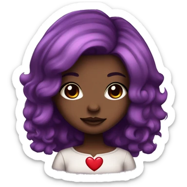 Dark brown skin Chibi girl with purple hair and red heart puplils sticker