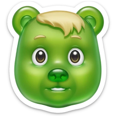 green gummy bear with eyes and blond hair only head sticker
