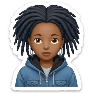make a black girl with locs wearing a denim hoodie with black sleeves sticker