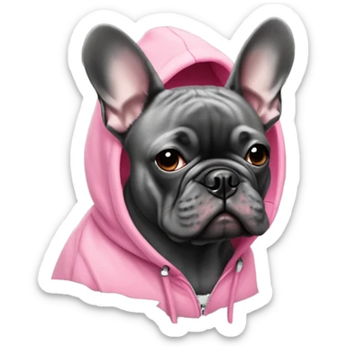 Dark Grey French bulldog wearing pink hoodie sticker