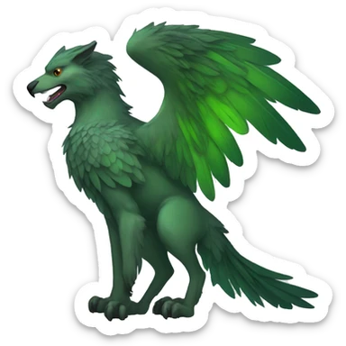Full-body green gryphon with wolf-body with a beak for its mouth and wings sticker