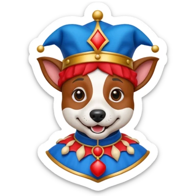 crazy funny colorful jack russel dog jolly joker, medieval, vintage, court jester, mac os icon, blue color sticker