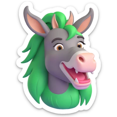 curious donkey, green hair, expressive face sticker