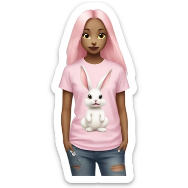 Pink pastel Bunny eat chicken and wearing tshirt dior sticker