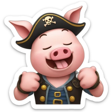 Piratey Fred tickling a pig, Fred is crying, pig is happy sticker