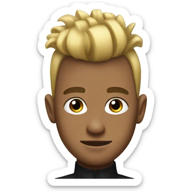 Young man with short blonde hair on the sides, Mohawk style, elegant and colorful dressed in black sticker
