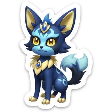 Shiny mExotic Badass Colorful Ethereal Royal Mysterious Gothic Meowstic-Zorua-Litten-Noibat-Pokémon-Fakémon-hybrid-creature (full body) with pattern-markings with golden eyes sticker