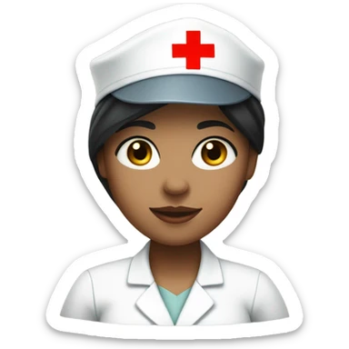 short black hair female nurse with red cross sign hat yellow skin tone sticker
