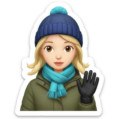 Woman bundled up with parka, hat, scarf, gloves sticker