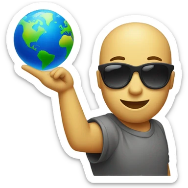 a standard emoji with sunglasses and hand which spins a globe by the index finger sticker