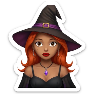 Pretty girl with Light brown skin and freckles dressed as a sexy Witch sticker