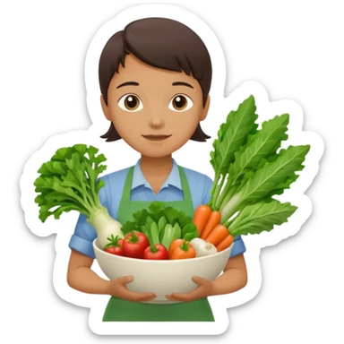 Healthy home cooking humanless avatar in clean style vibrant illustration. Fresh vegetables bowl, green tones, simple shapes, flat design, friendly and light. sticker
