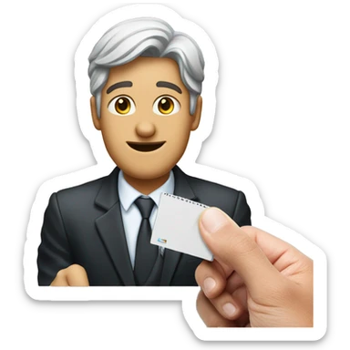 A person holds a passport photo that he printed out in the e-print printing studio and shows his finger up sticker