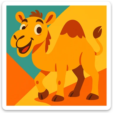 camel with a cheerful look, cartoon style, vibrant colors, playful vibe sticker