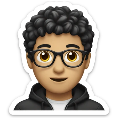 Boy black hair black glasses fair skin, cup sticker