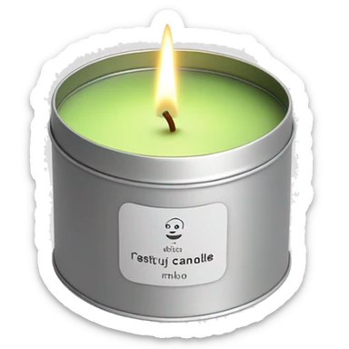 small pretty matcha scented candle in silver tin with label realistic sticker