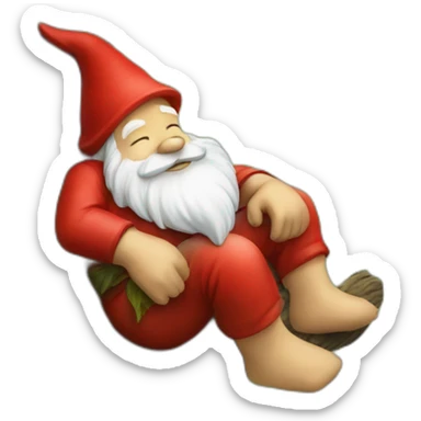 red gnome sleeping on a tree sticker