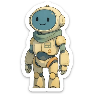 ghibli style futuristic AI assistant with soft colors sticker